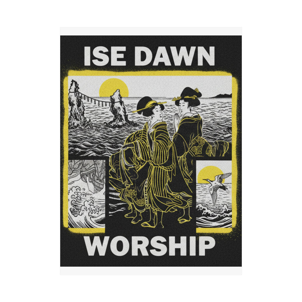 Streetwear Collage — Women Worshipping The Rising Sun Between The Twin Rocks At Ise — Matte Poster