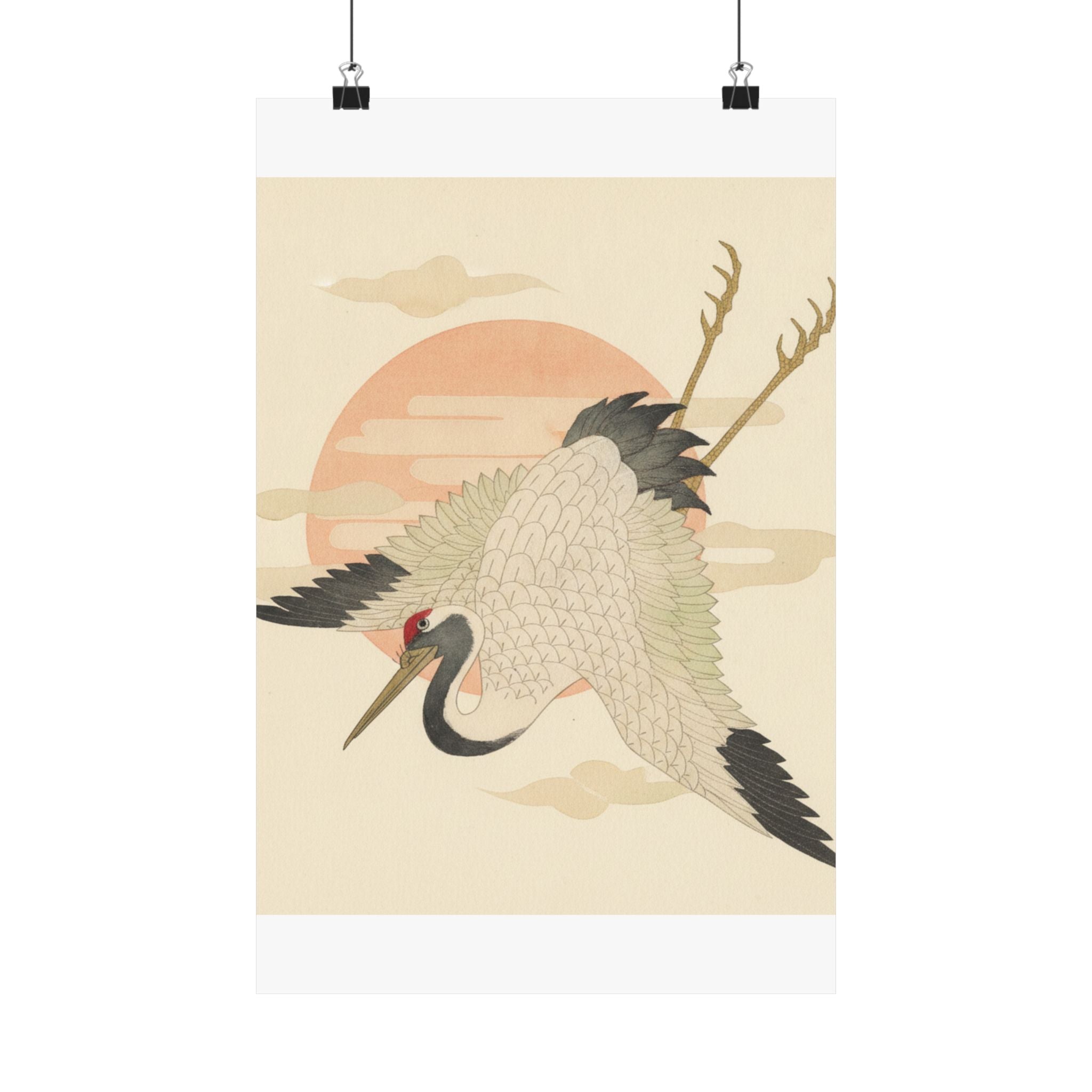 Botanical — White Crane Flying Across The Sun'S Disc — Matte Poster