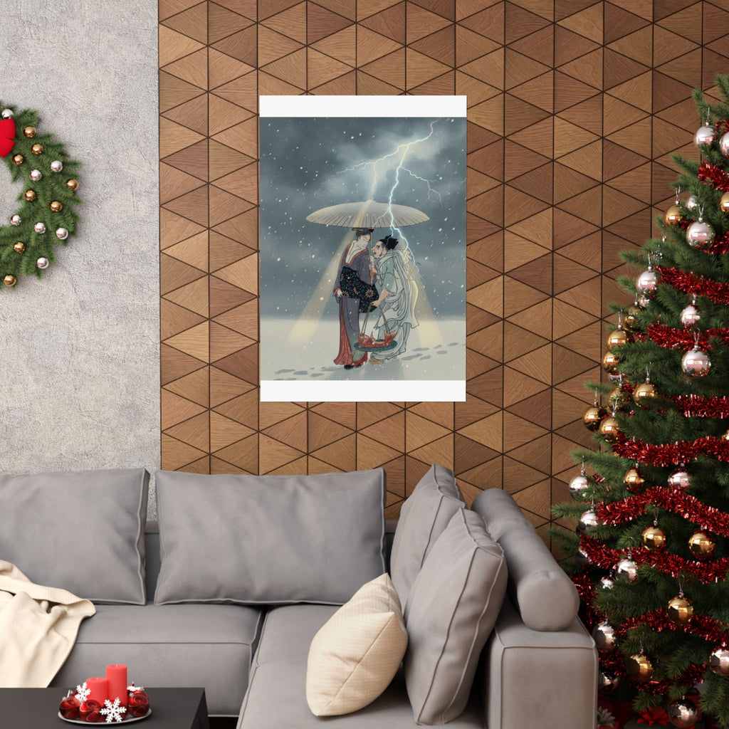 Dramatic Storm — Ebisu And Benten Walking In The Snow — Matte Poster