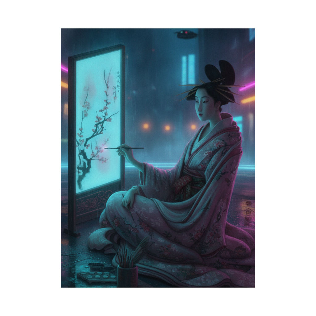 Neon Noir — Young Woman Painting A Screen — Matte Poster