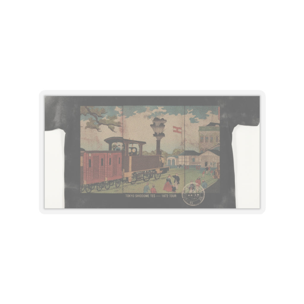 Vintage Bootleg — Illustration Of A Steam Locomotive Passing Shiodome In Tokyo (Tōkyō Shiodome Tes — Kiss-Cut Sticker