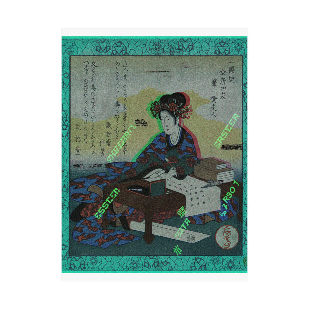 Glitch Culture — Chinese Lady Seated At A Table, Composing An Ode — Matte Poster