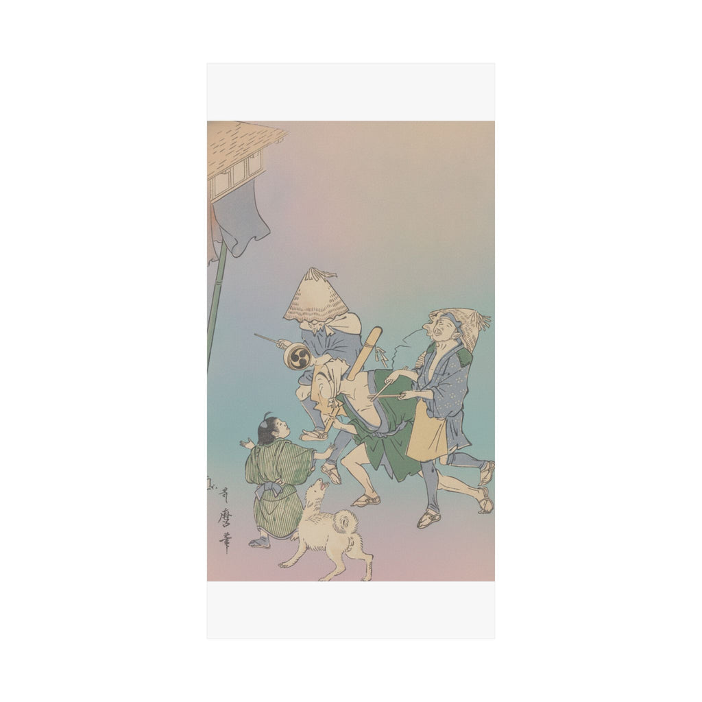 Affirmation — Three Revelers Of The Lower Classes, Wearing Komuso Hats, With Small Boy And Dog — Matte Poster
