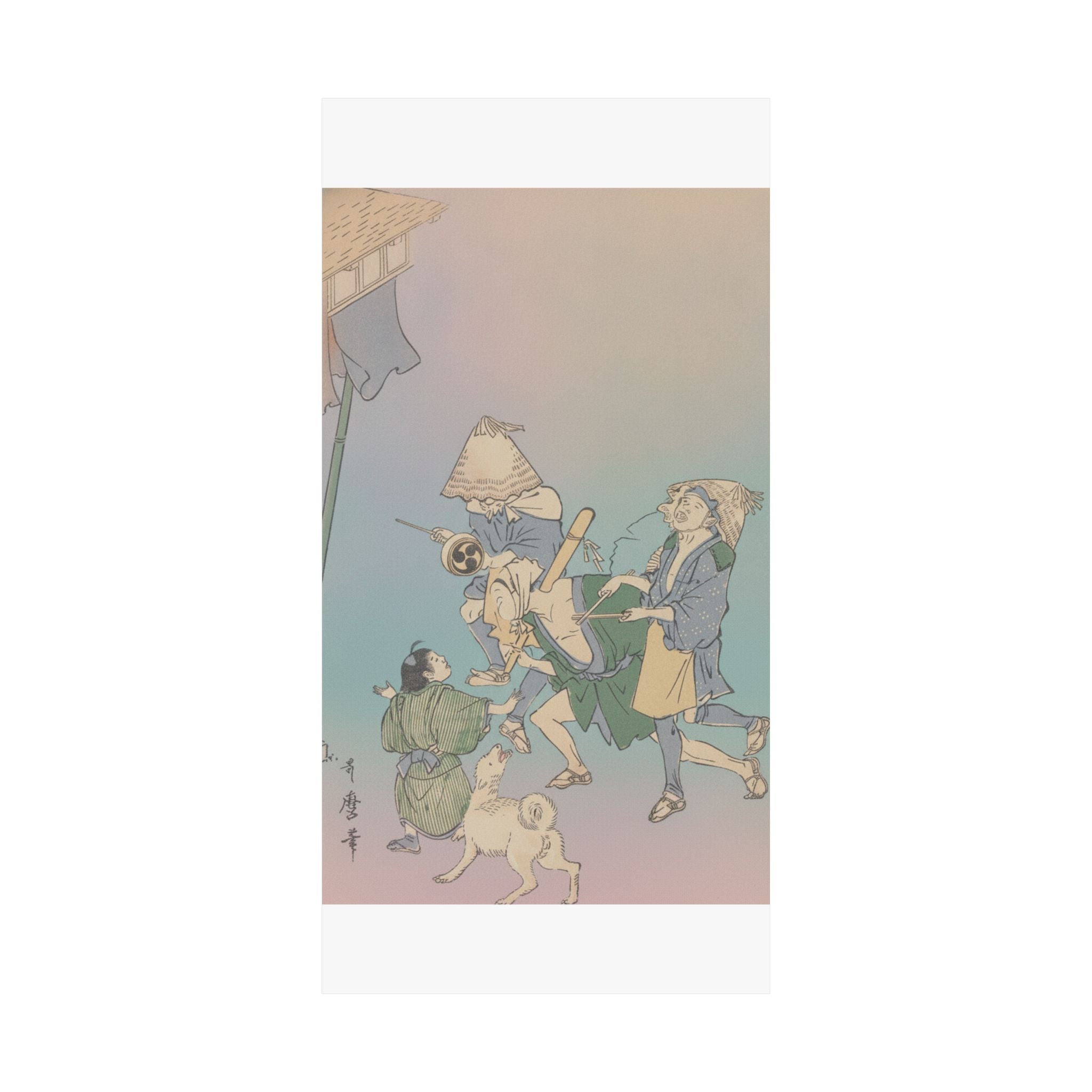 Affirmation — Three Revelers Of The Lower Classes, Wearing Komuso Hats, With Small Boy And Dog — Matte Poster
