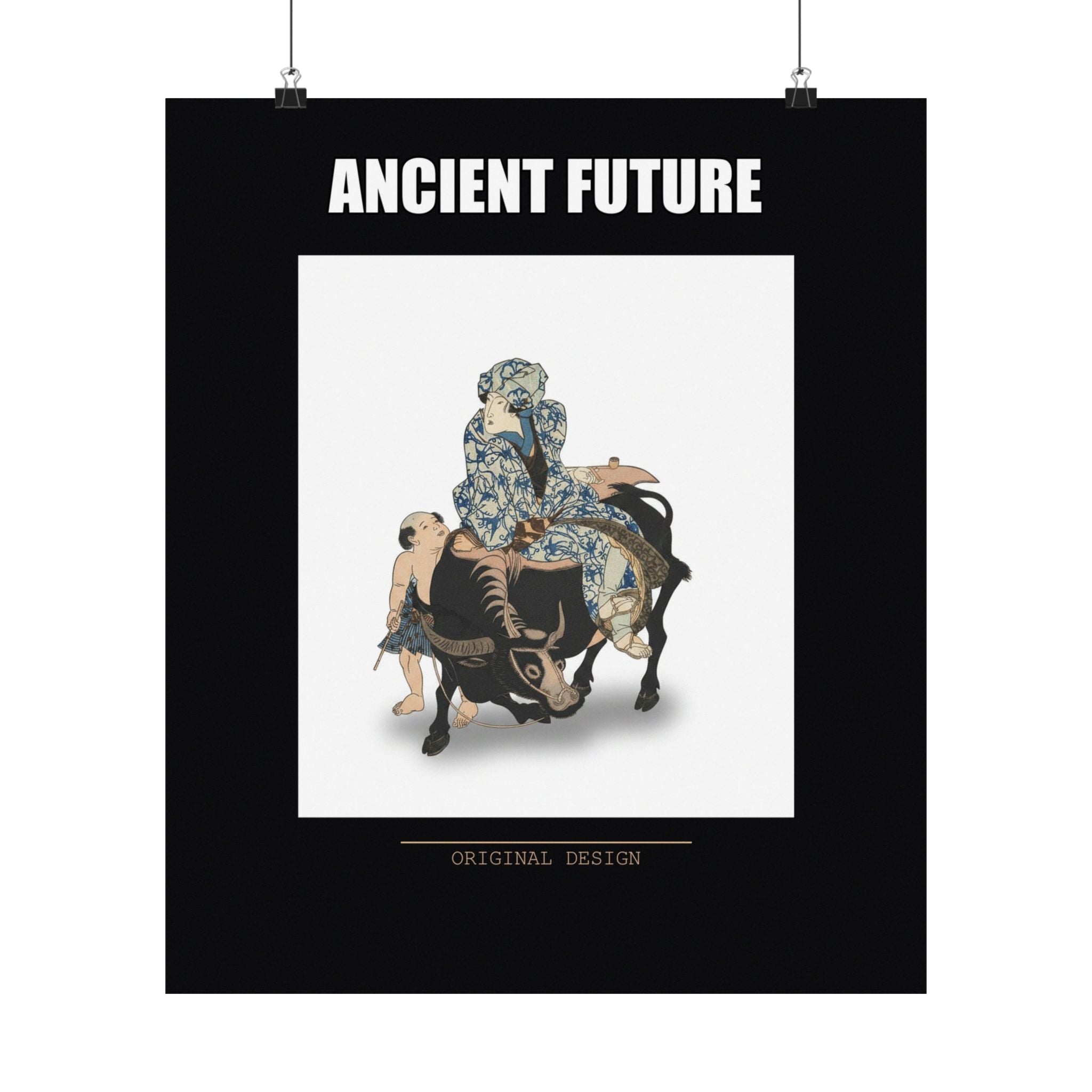 THOUSAND YEAR FIRE | Roshungi (Chinese, Lu Zhunyi) As A Woman With A Pipe Riding On A Buffalo — Matte Poster
