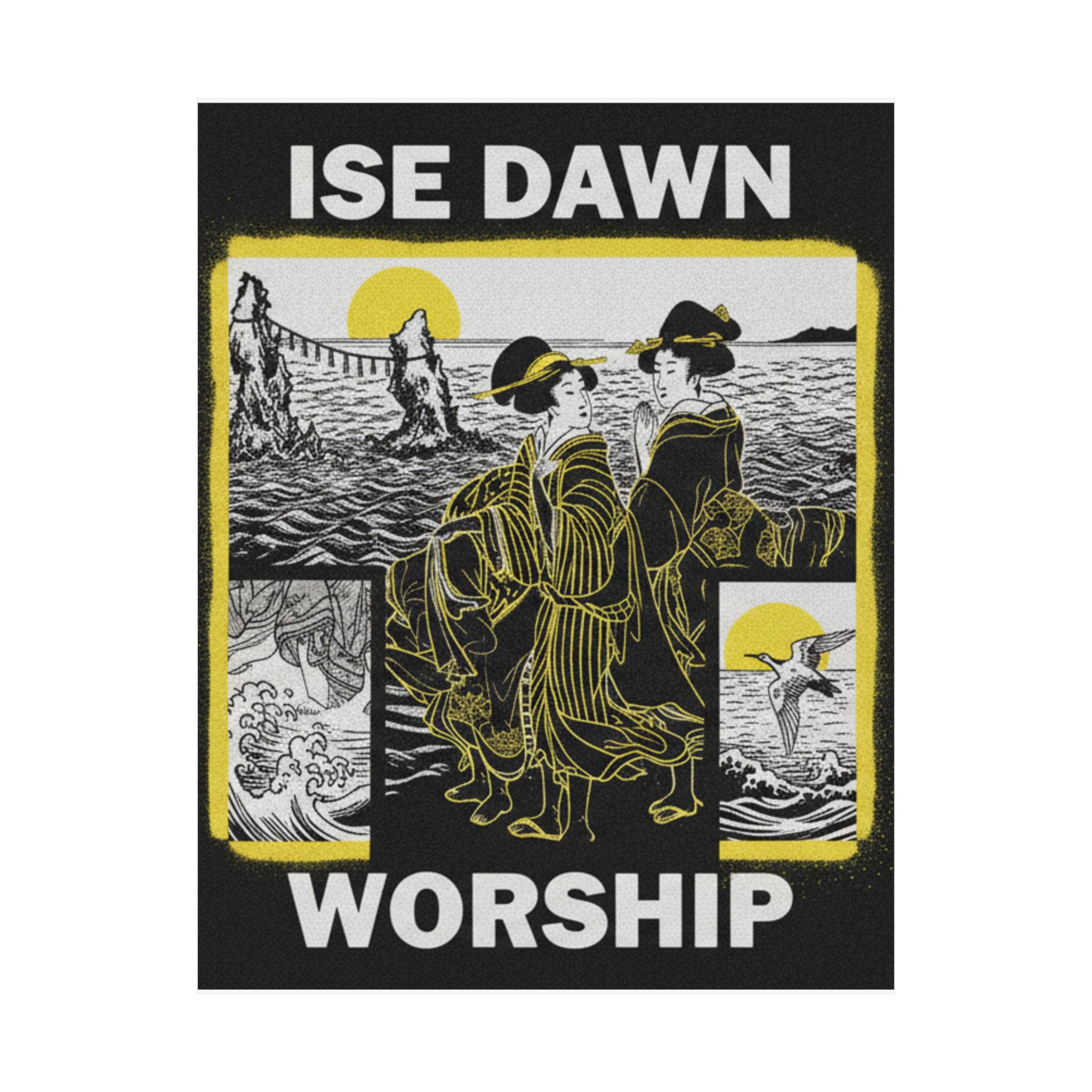 Streetwear Collage — Women Worshipping The Rising Sun Between The Twin Rocks At Ise — Matte Poster