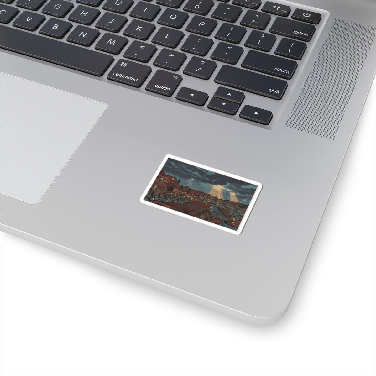 Dramatic Storm — Landscape; Showing Water Festival With Lanterns — Kiss-Cut Sticker