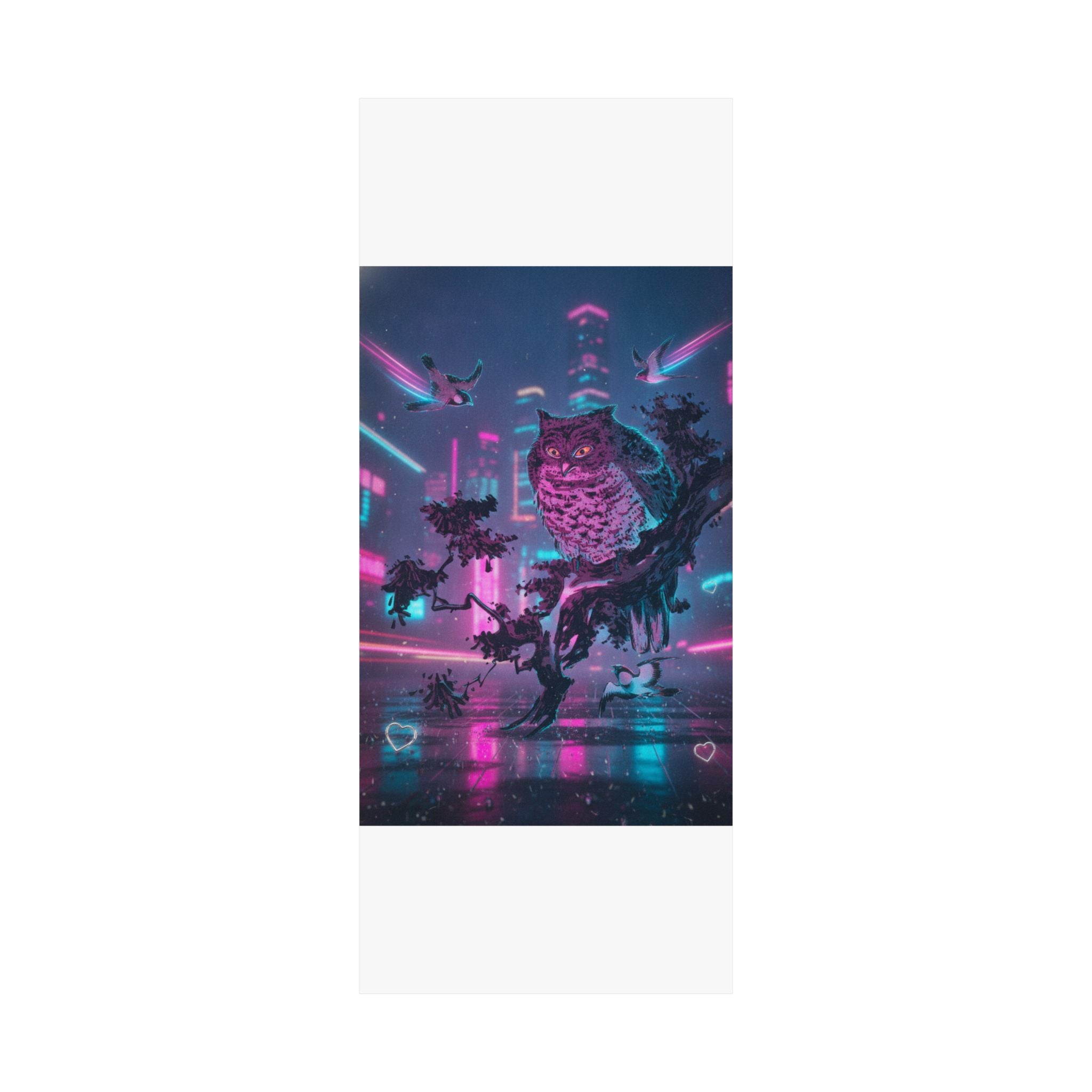 Neon Noir — Owl And Two Swallows — Matte Poster