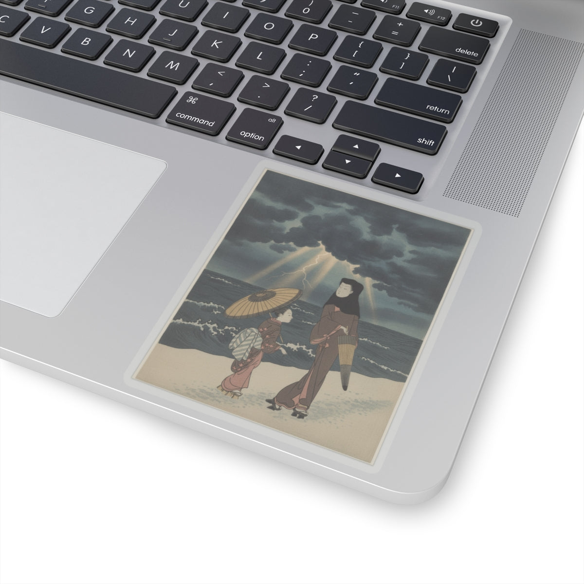 Dramatic Storm — Lady With Black Hood And Umbrella Out Walking With Young Attendant — Kiss-Cut Sticker