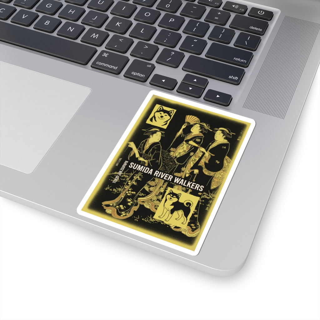 Streetwear Collage — Three Young Women Strolling On The Bank Of The Sumida River — Kiss-Cut Sticker