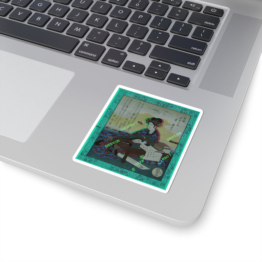 Glitch Culture — Chinese Lady Seated At A Table, Composing An Ode — Kiss-Cut Sticker