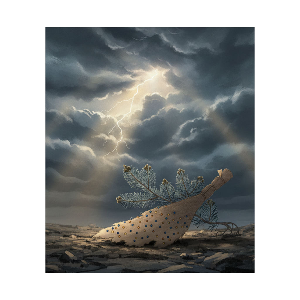 Dramatic Storm — Young Pine Tree And Jeweled Broom — Matte Poster