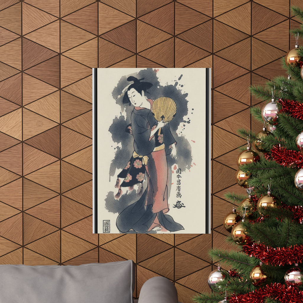 Watercolor — Girl With Fan — Matte Poster