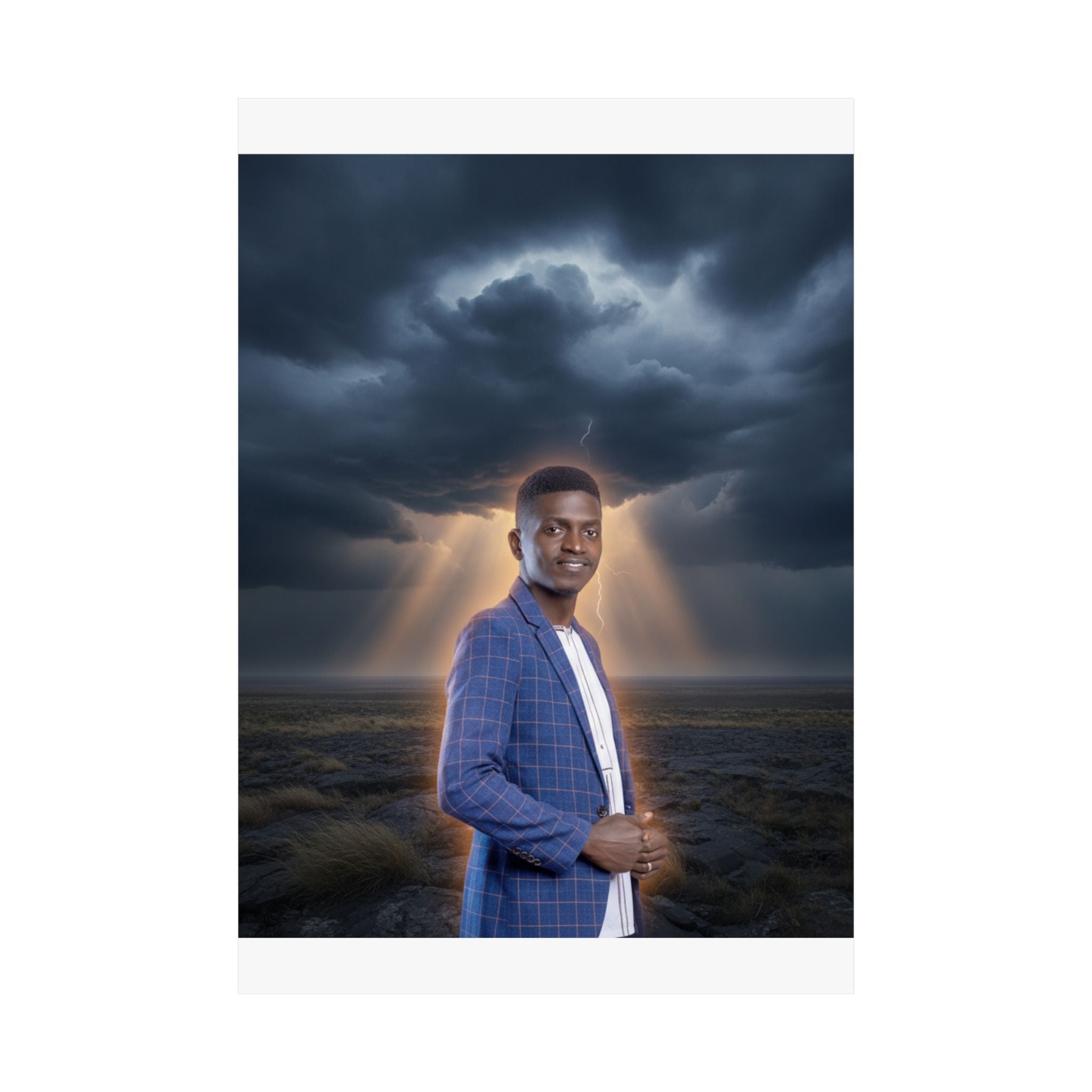 Smiling Man Blue Check Blazer Storm Sunrays Matte Poster