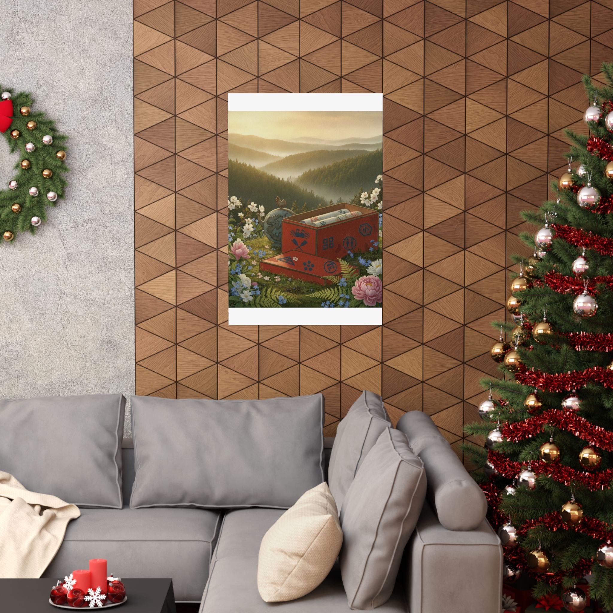 Scenic Nature — Red Lacquer Box And Water-Pot — Matte Poster