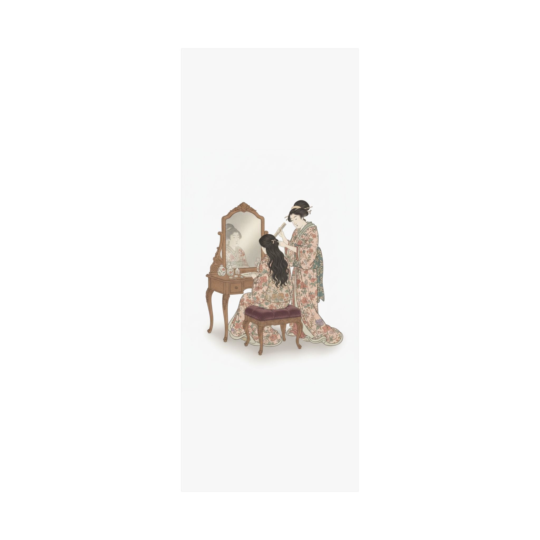 Ecommerce Main — A Woman At Her Toilet Seated Before A Mirror, Having Her Hair Combed By A Kameyu — Matte Poster