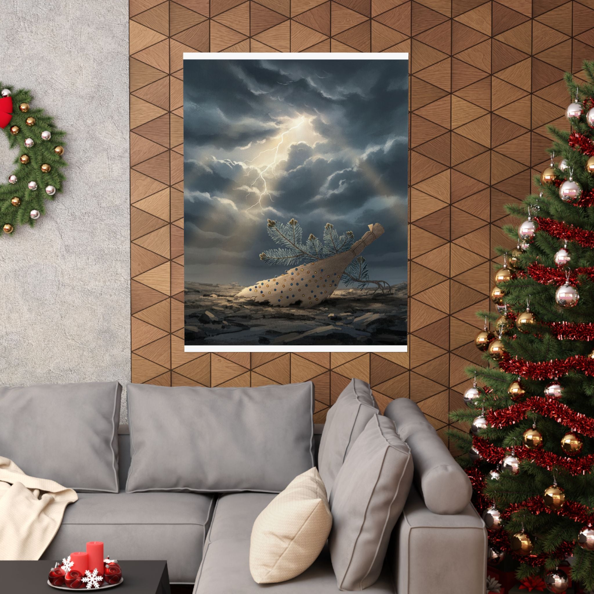 Dramatic Storm — Young Pine Tree And Jeweled Broom — Matte Poster