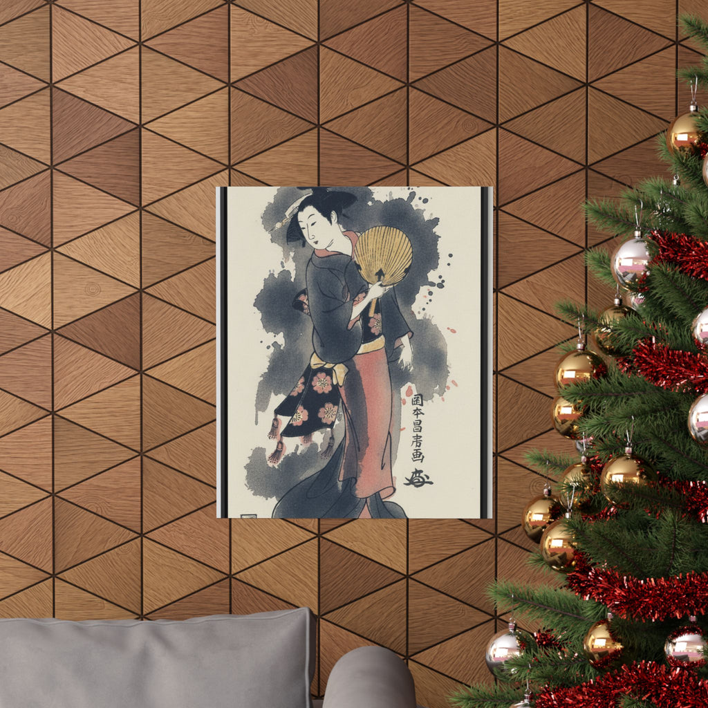 Watercolor — Girl With Fan — Matte Poster