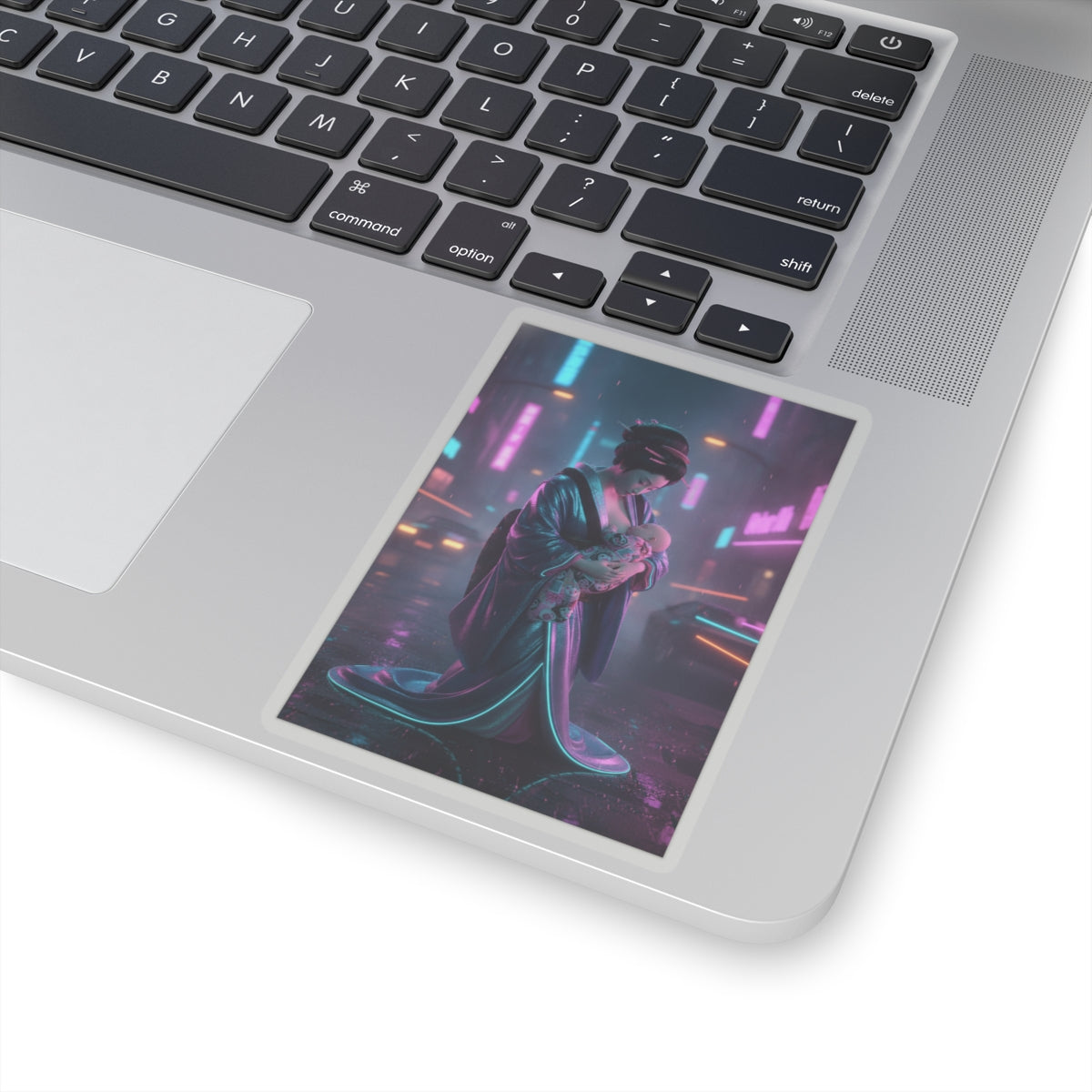Neon Noir — Young Mother Nursing Her Baby — Kiss-Cut Sticker