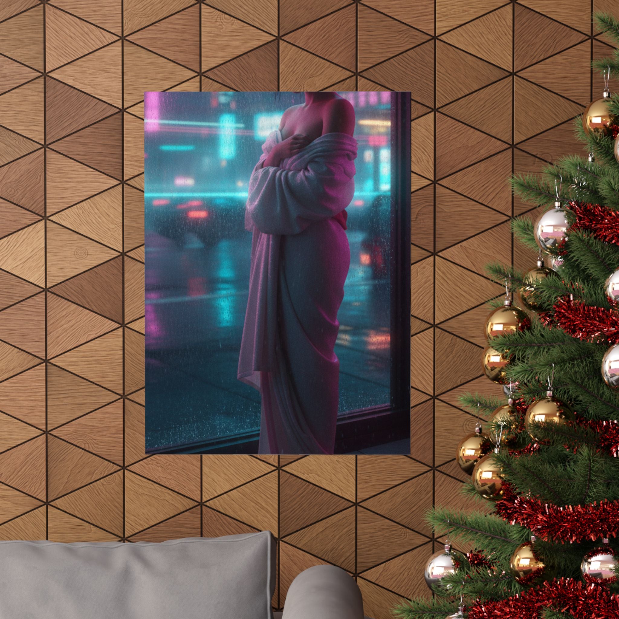 Neon Noir — Girl Drying Herself After Her Bath — Matte Poster