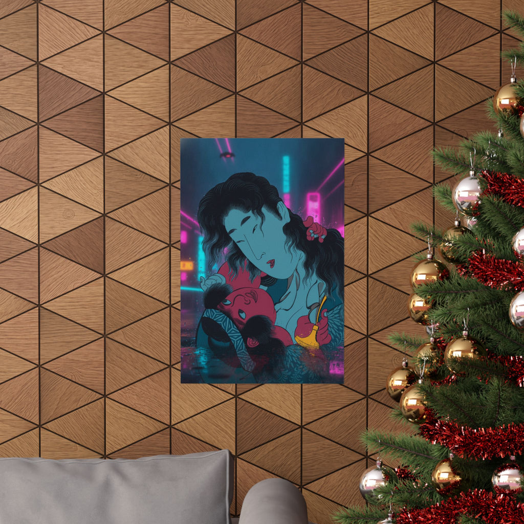 Neon Noir — Yamauba Playing With Kintarō — Matte Poster