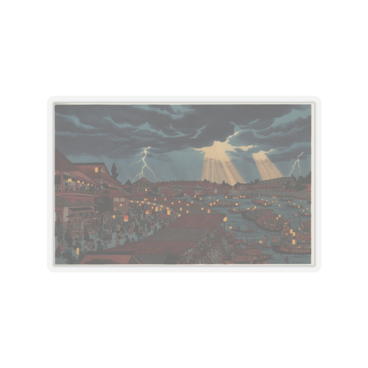 Dramatic Storm — Landscape; Showing Water Festival With Lanterns — Kiss-Cut Sticker