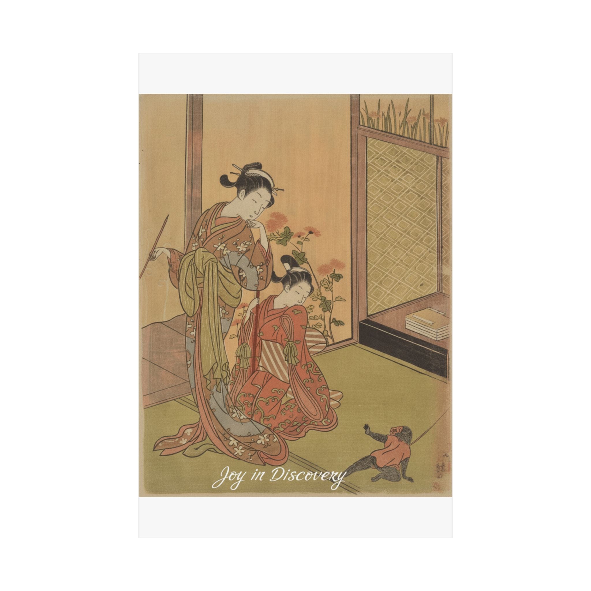 Affirmation — Two Girls Looking At A Monkey On A Leash — Matte Poster