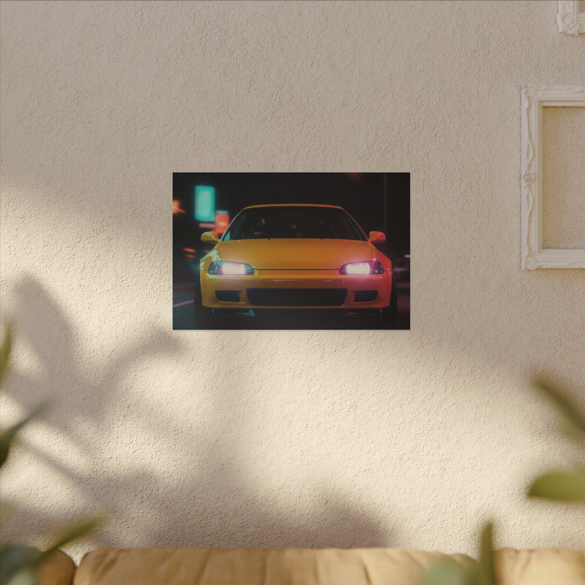 Neon Night JDM Yellow Coupe Street Matte Canvas