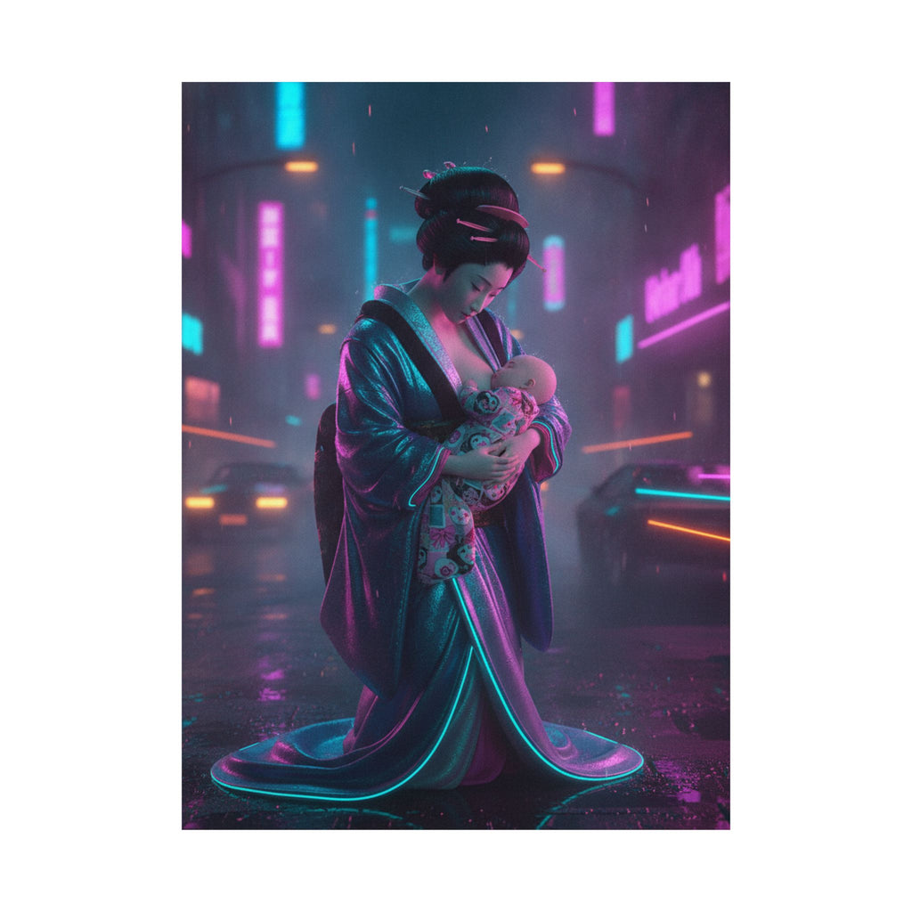 Neon Noir — Young Mother Nursing Her Baby — Matte Poster