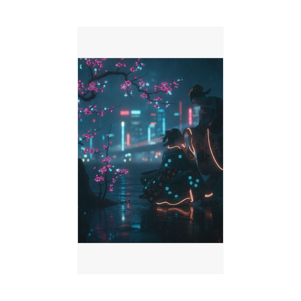 Neon Noir — Two Girls Under Plum Tree — Matte Poster