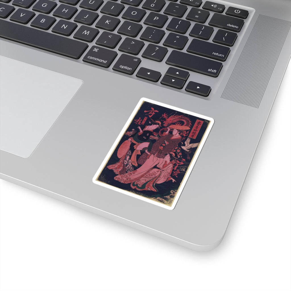 Japanese Street — Three Young Ladies By The Seashore — Kiss-Cut Sticker