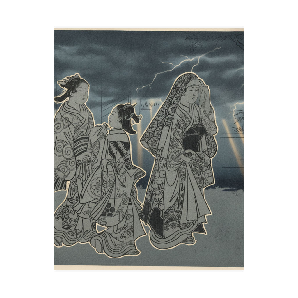 Dramatic Storm — A Courtesan Followed By Two Girl Attendants — Matte Poster
