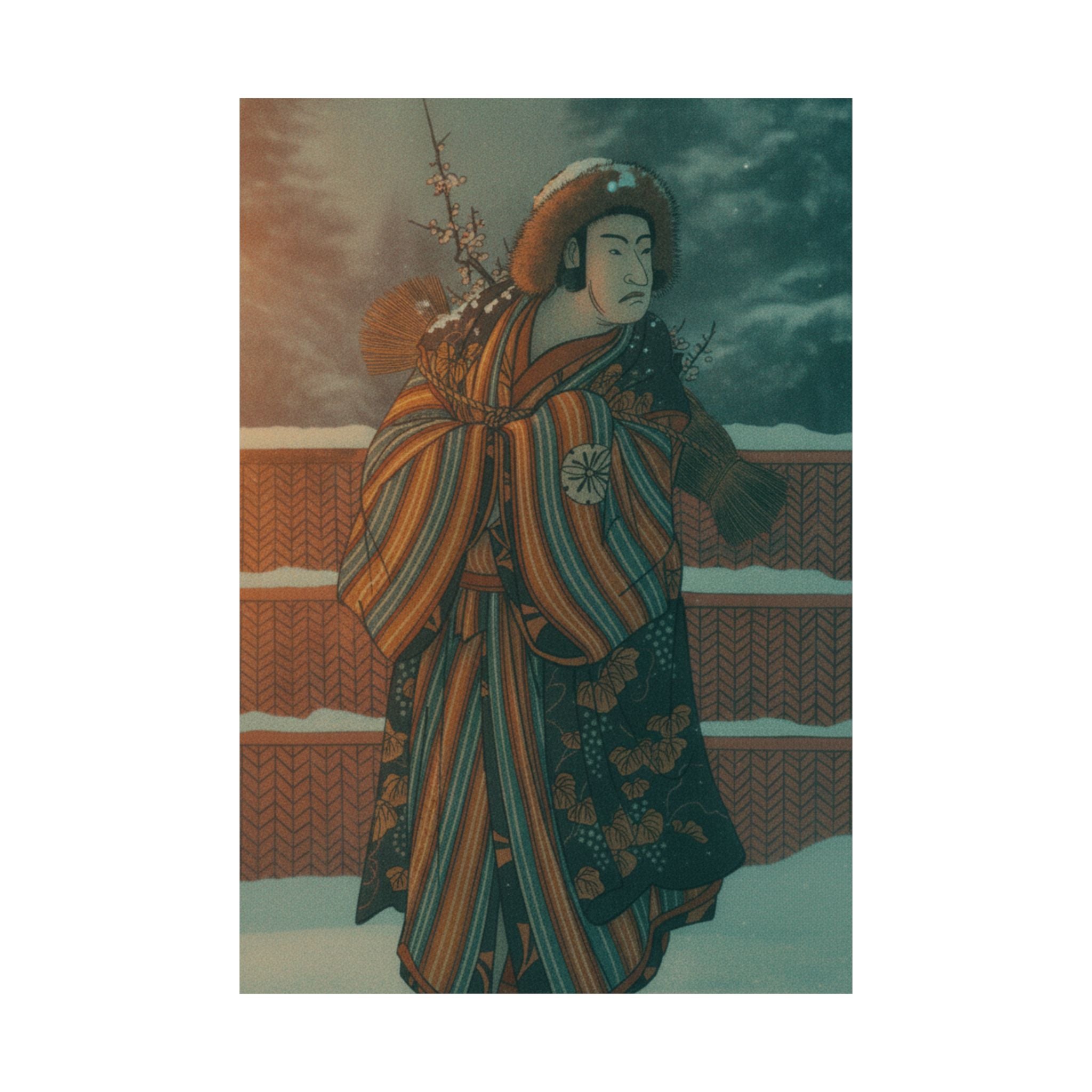 Cinematic — Matsumoto Sumezō As A Man In Winter Attire Standing In The Snow — Matte Poster