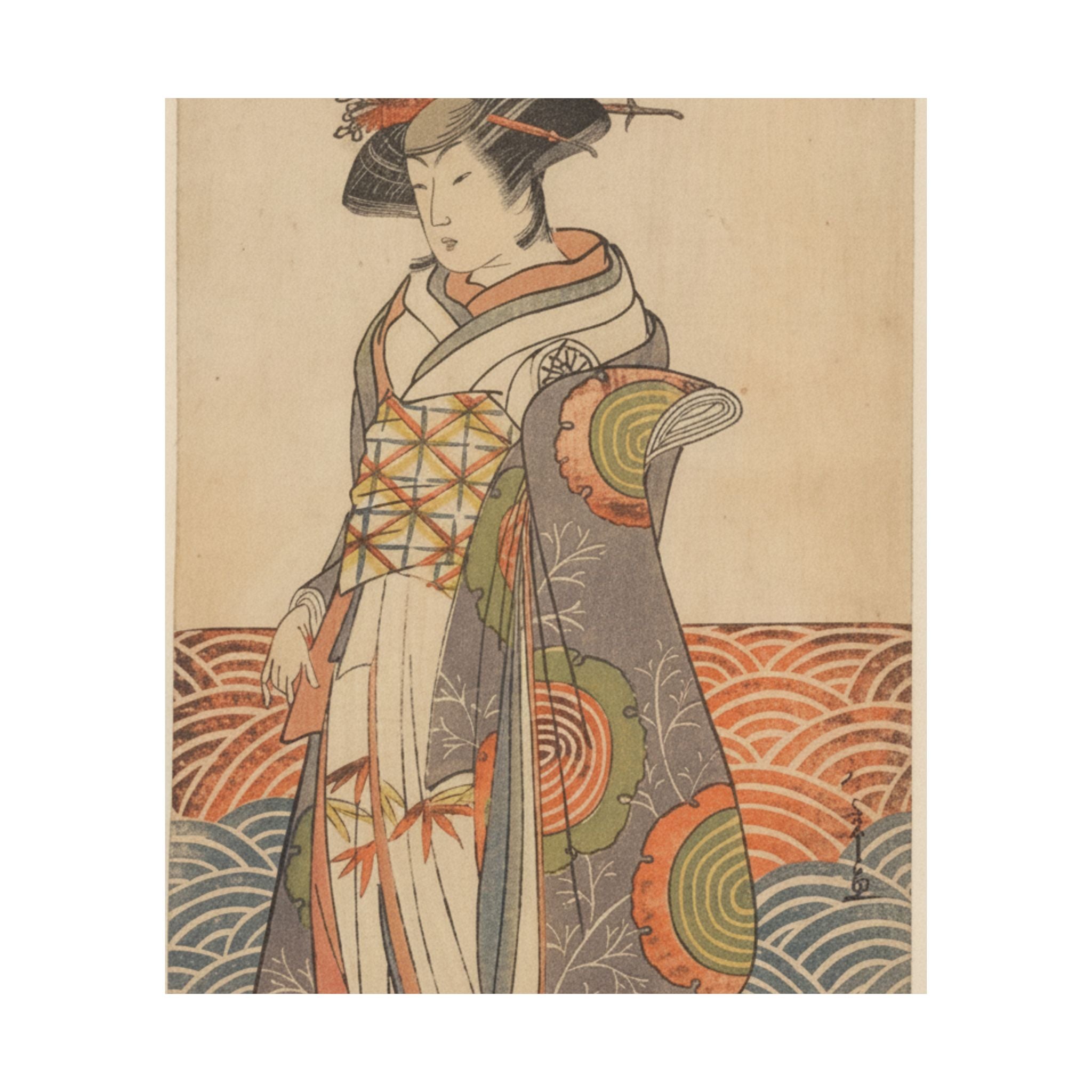 Product Marketing — The Third Segawa Kikunojo As A Woman Standing In A Room Having A Wave-Pattern Da — Matte Poster