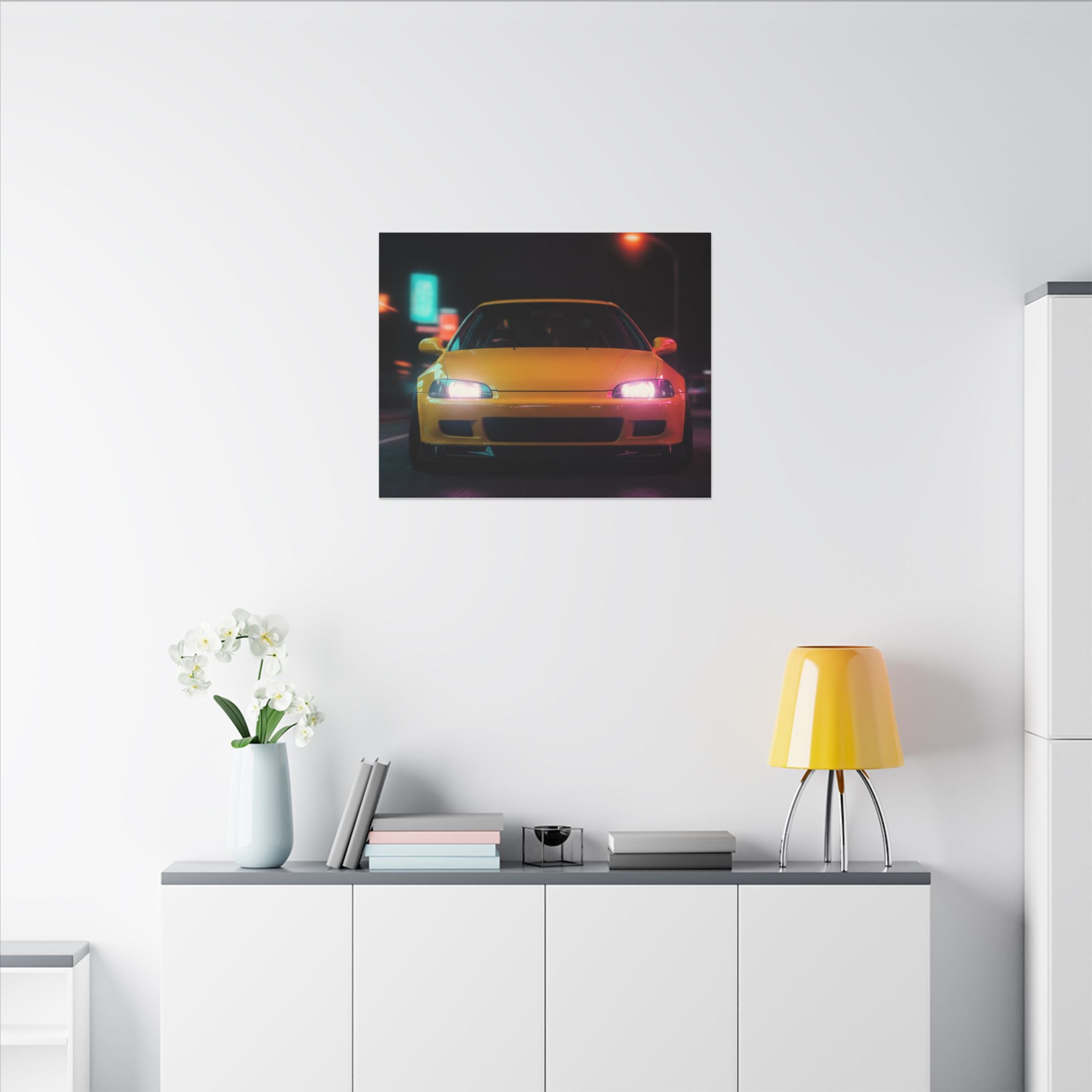 Neon Night JDM Yellow Coupe Street Matte Canvas