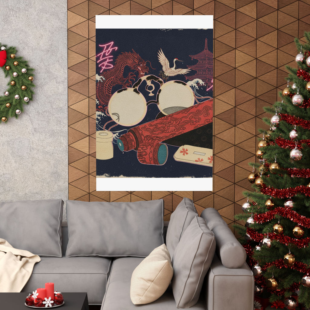 Japanese Street — Spectacles And Telescope With Cases — Matte Poster