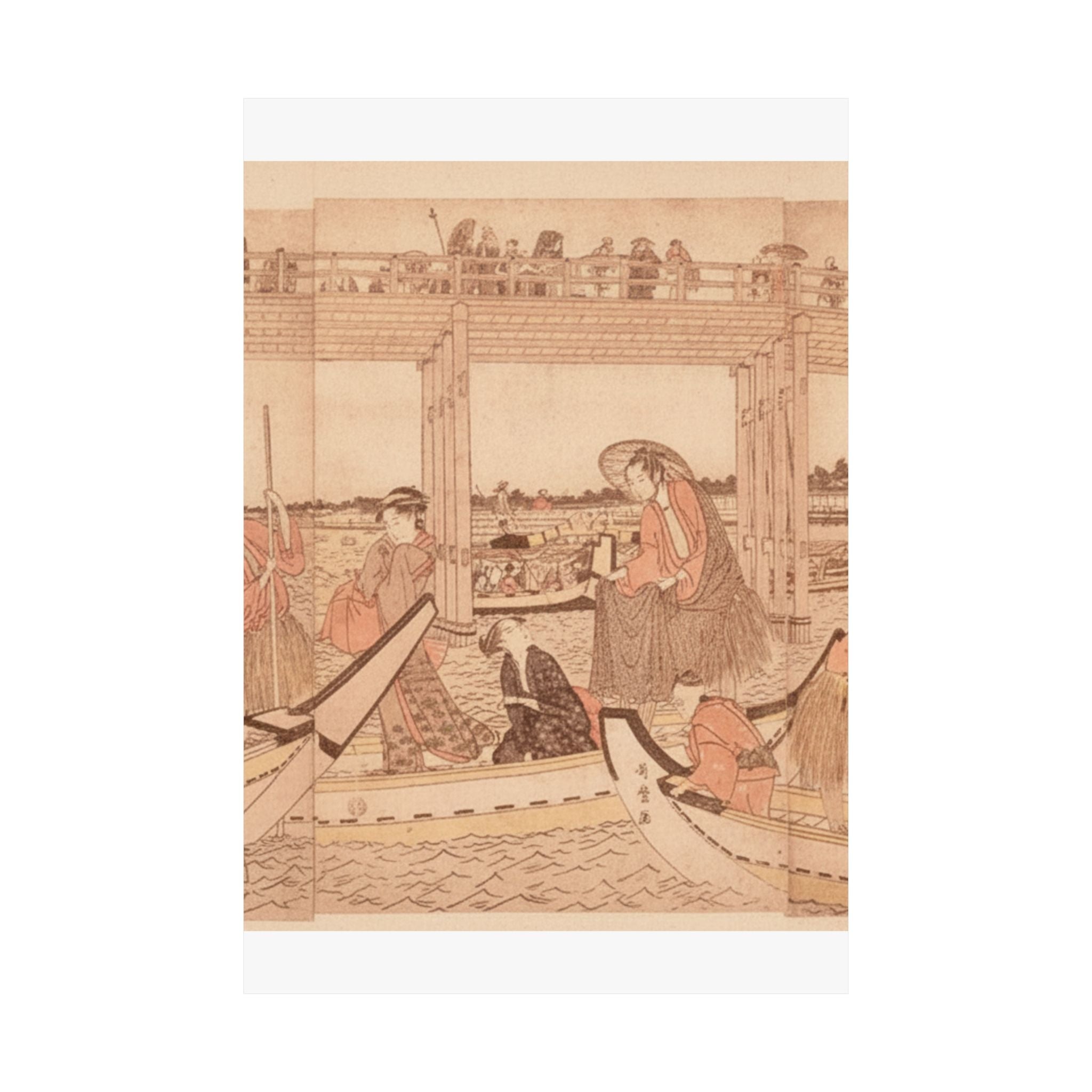 Southern Sunset — Fishing Boats With Nets Under Ryōgoku Bridge — Matte Poster