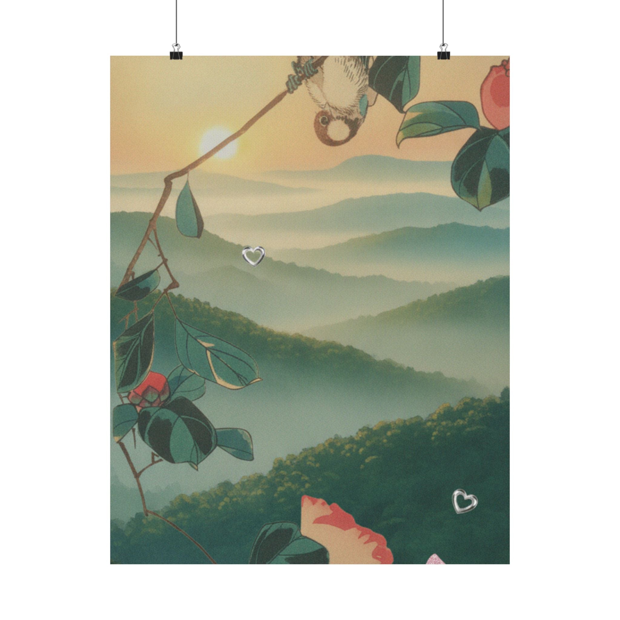 Scenic Nature — Camellia And Bullfinch — Matte Poster