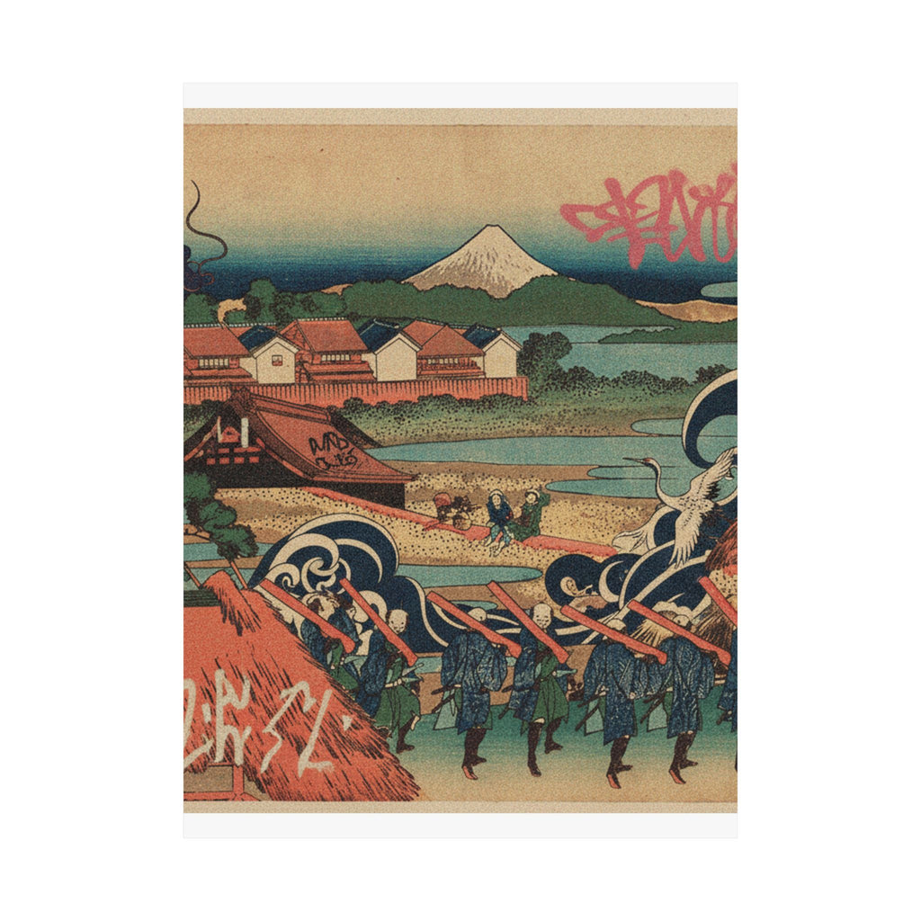 Japanese Street — Fuji Seen In The Distance From Senju Pleasure Quarter (Senju Kagai Yori Chōbō No — Matte Poster
