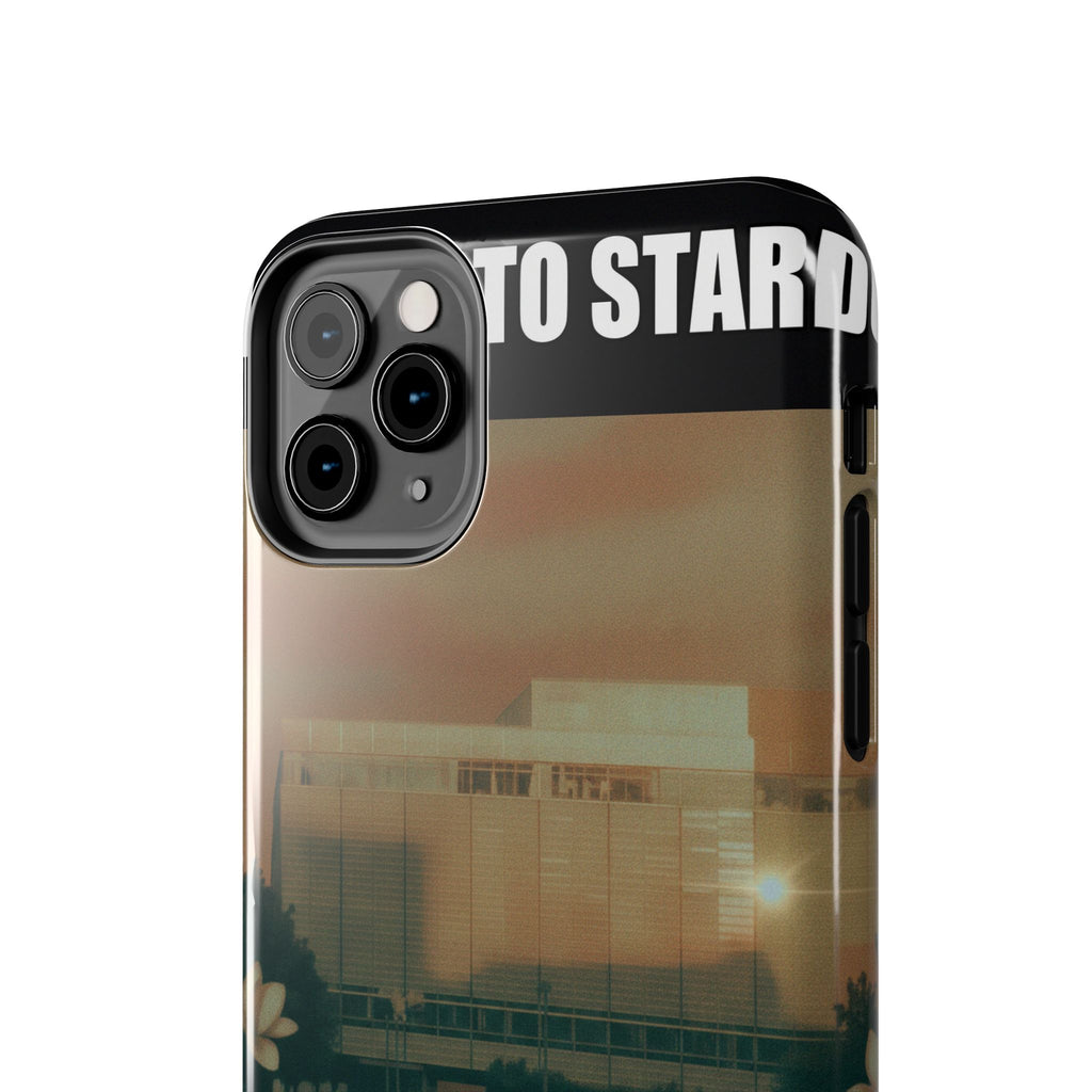 Dusk Brutalist Building and Daisies Photo Phone Case