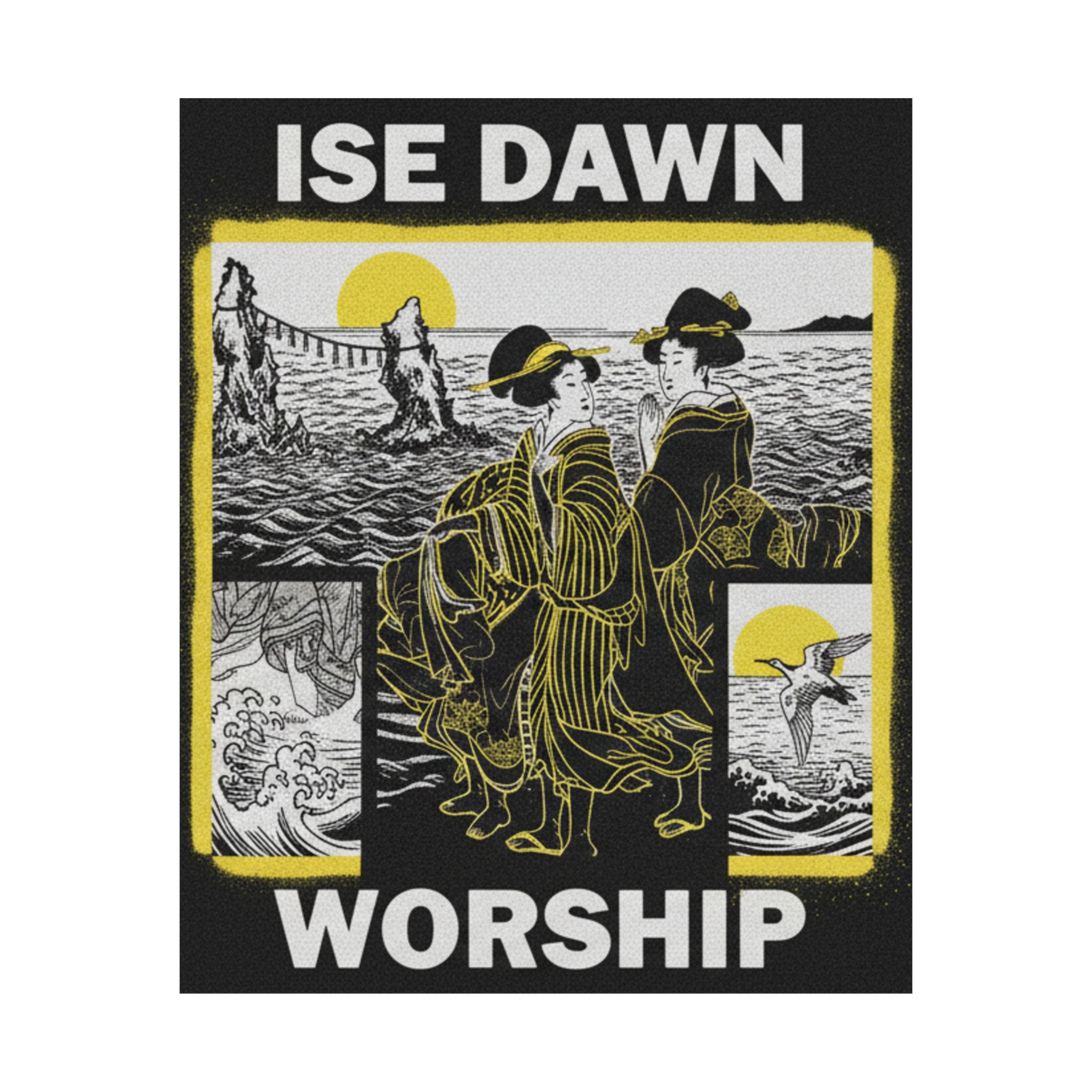 Streetwear Collage — Women Worshipping The Rising Sun Between The Twin Rocks At Ise — Matte Poster