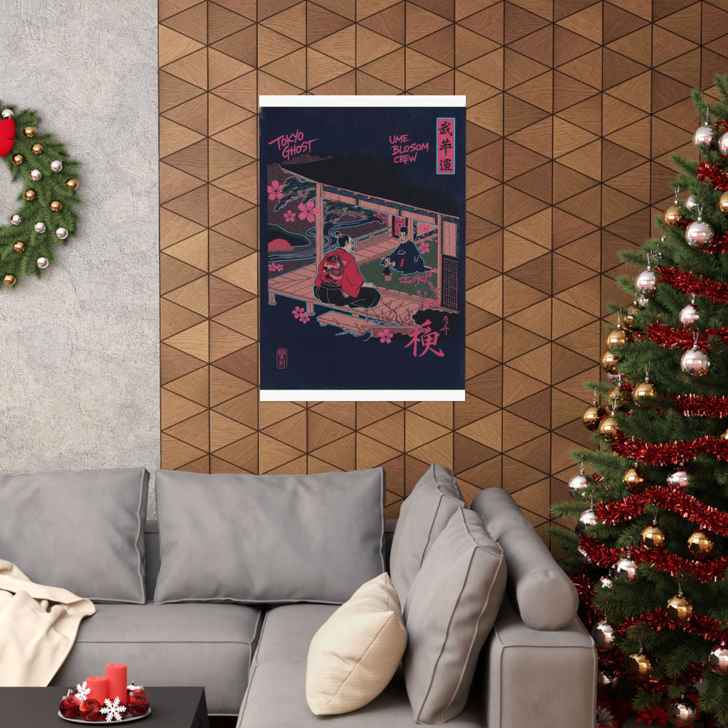 Japanese Street — Samurai Admiring Pine-Tree And Plum Blossoms — Matte Poster