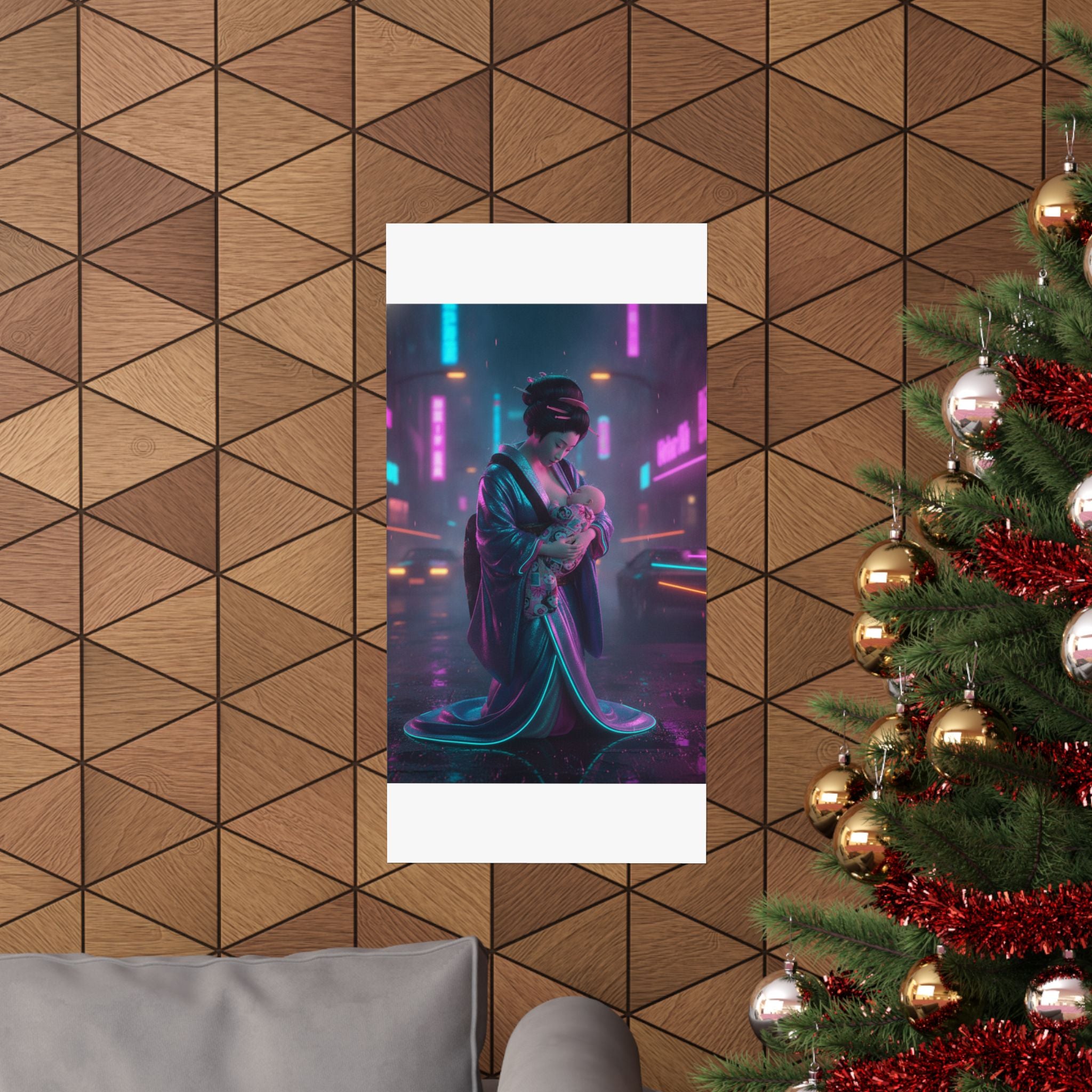 Neon Noir — Young Mother Nursing Her Baby — Matte Poster