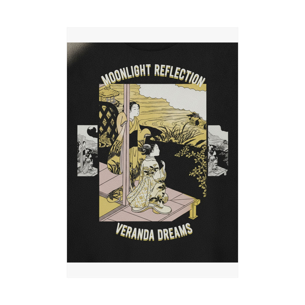 Streetwear Collage — Two Girls On A Veranda Beside A Stream With The Moon — Matte Poster