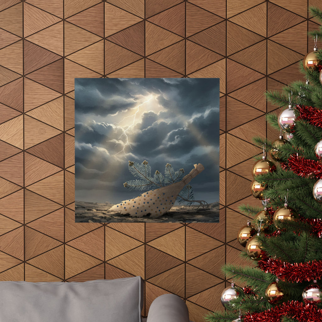 Dramatic Storm — Young Pine Tree And Jeweled Broom — Matte Poster