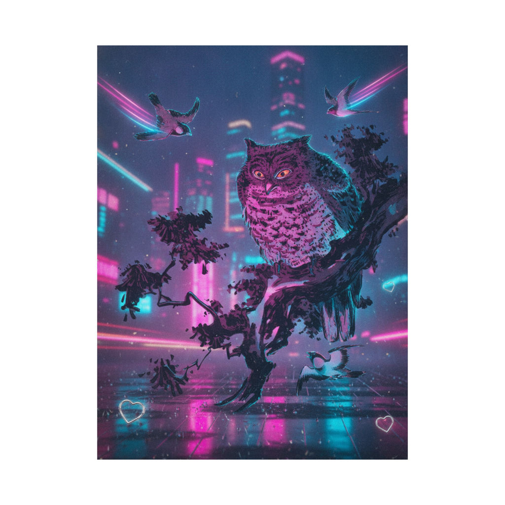 Neon Noir — Owl And Two Swallows — Matte Poster