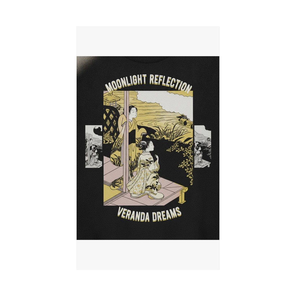 Streetwear Collage — Two Girls On A Veranda Beside A Stream With The Moon — Matte Poster