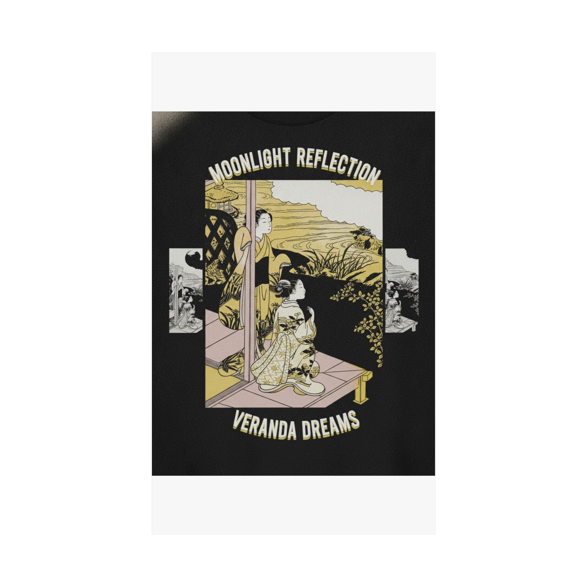 Streetwear Collage — Two Girls On A Veranda Beside A Stream With The Moon — Matte Poster