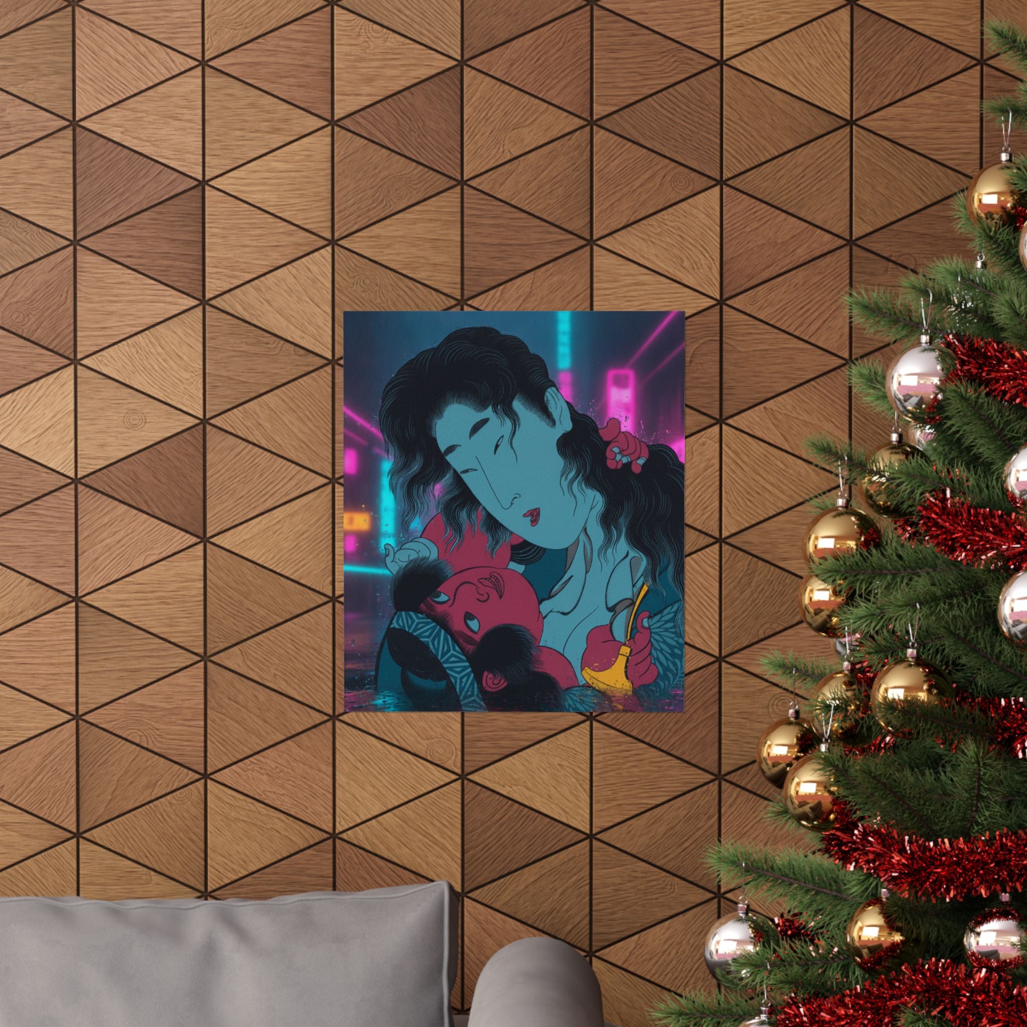 Neon Noir — Yamauba Playing With Kintarō — Matte Poster
