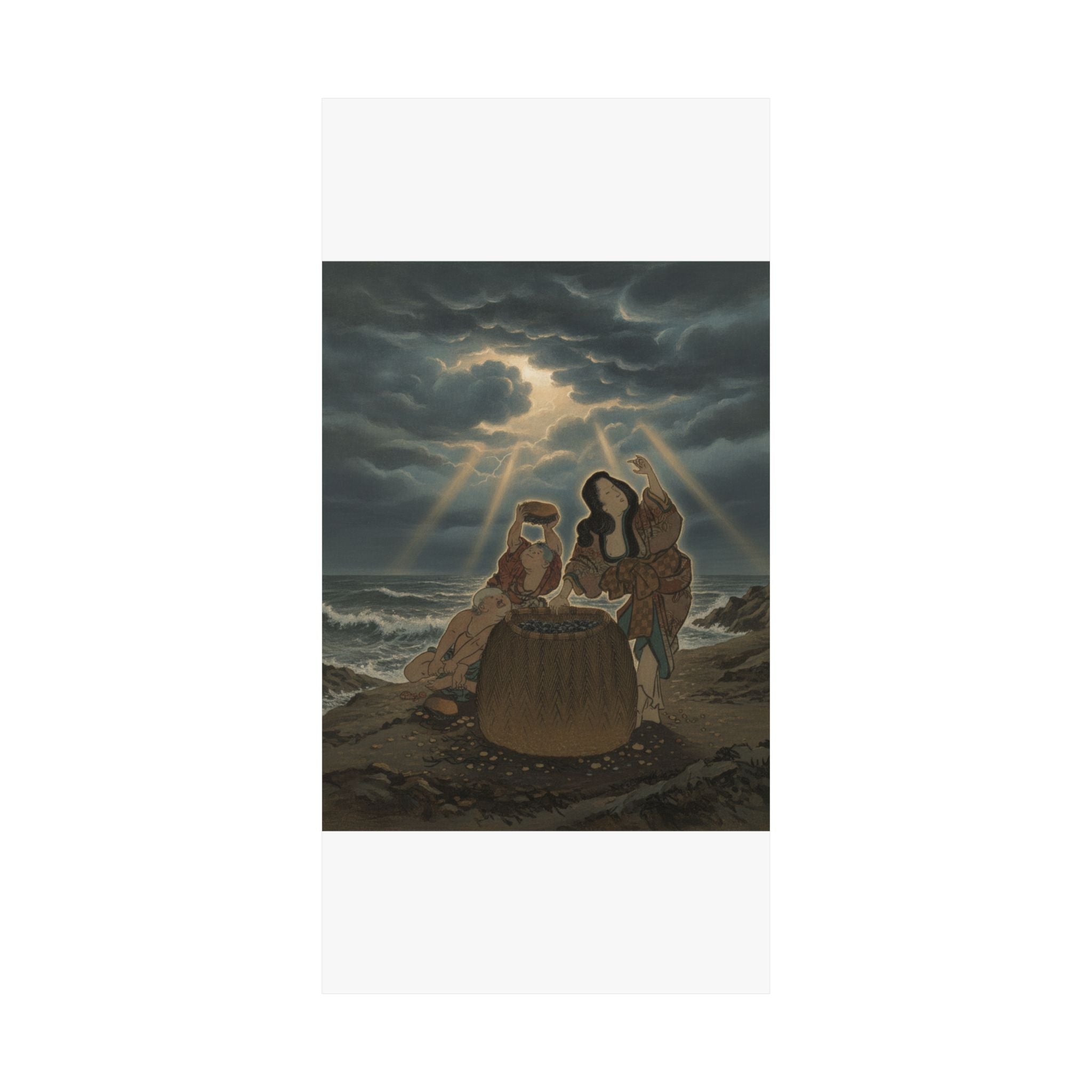Dramatic Storm — Fisherwoman With A Basket And Two Boys — Matte Poster